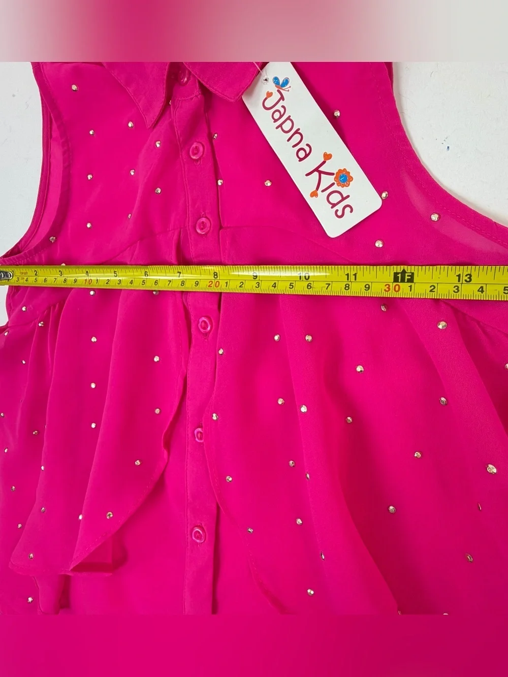 Japna Kids Hot Pink Rhinestone Sheer High Low Tunic Blouse Size 8 NWT